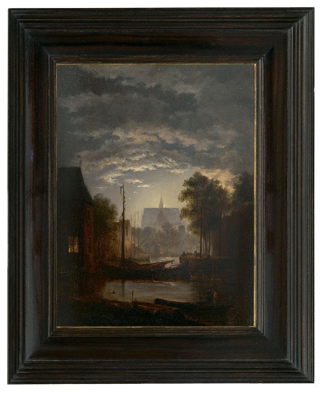 Abels J.Th.  | 'Jacobus' Theodorus Abels | Gemälde zum Verkauf angeboten | Kleiner Stadthafen im Mondlicht, Öl auf Holz 29,7 x 23,6 cm