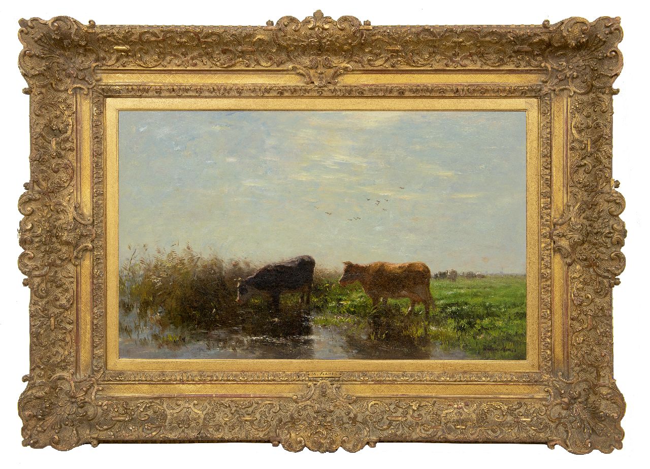 Maris W.  | Willem Maris, Zwei Kühe in holländische Landschaft, Öl auf Leinwand 53,6 x 78,5 cm, Unterzeichnet u.r.