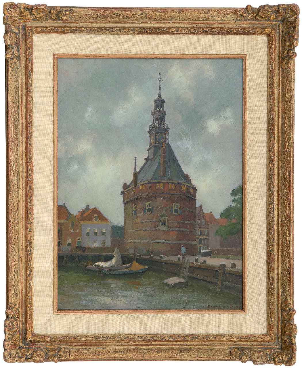 Beek B.A. van | Bernardus Antonie van Beek | Gemälde zum Verkauf angeboten | Festgemachte Boote am Hoofdtoren, Hoorn, Öl auf Holzfaser 41,0 x 30,0 cm, Unterzeichnet u.r.