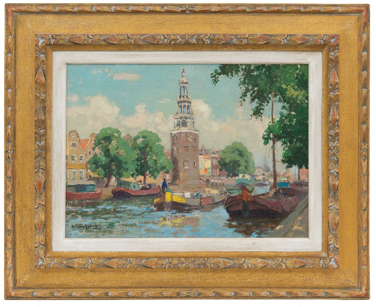 Schagen G.F. van | Gerbrand Frederik van Schagen, Die Amstel mit dem Montelbaansturm, Amsterdam, Öl auf Leinwand 25,3 x 35,4 cm, Unterzeichnet u.l.