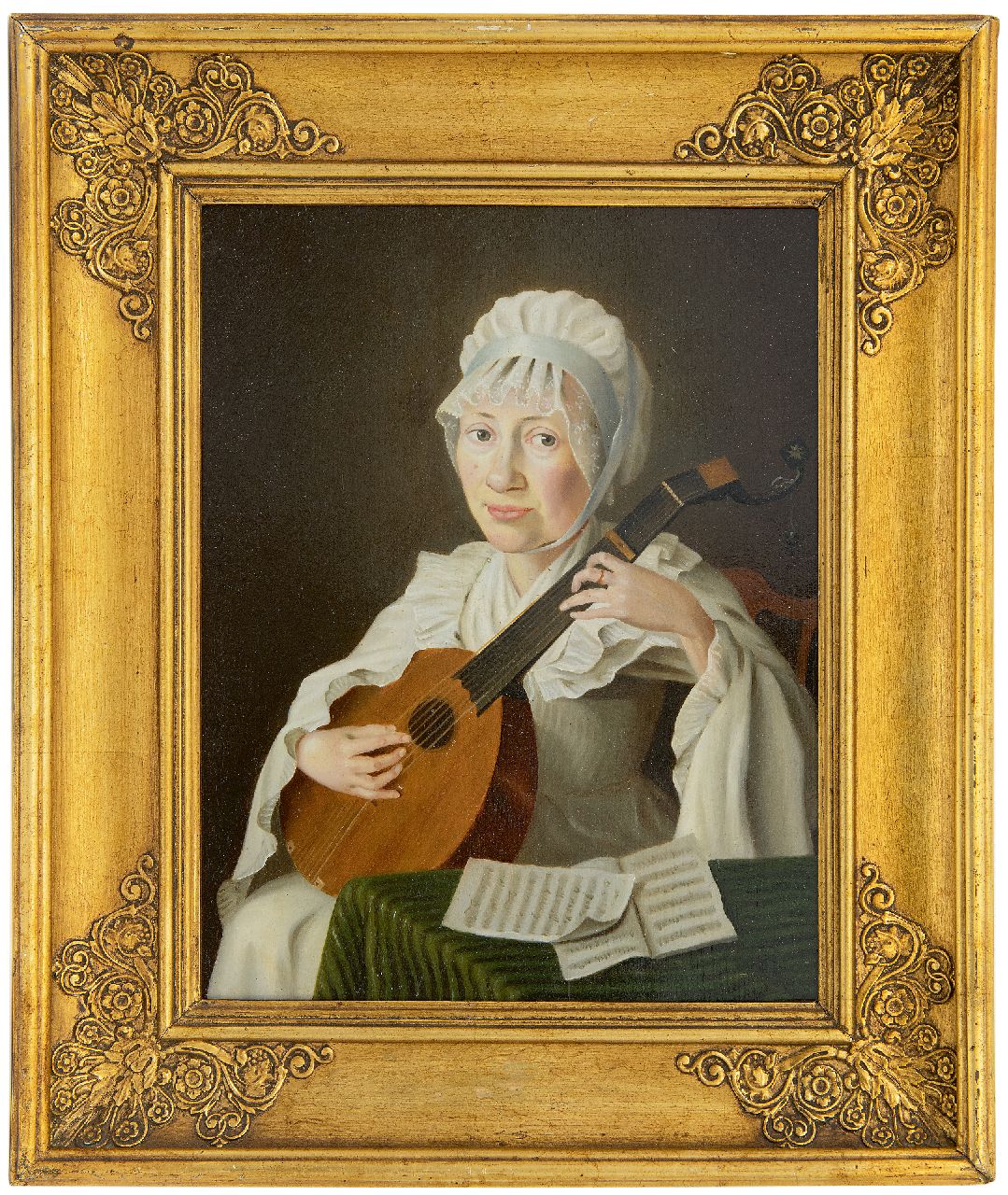 Hollandse School, 18e eeuw   | Hollandse School, 18e eeuw | Gemälde zum Verkauf angeboten | Laute spielende Frau, Öl auf Holz 28,7 x 24,5 cm
