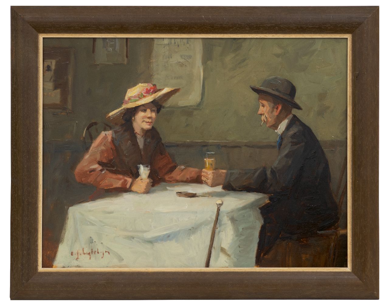 Ligtelijn E.J.  | Evert Jan Ligtelijn, In einem Trinklokal, Öl auf Holz 34,9 x 46,8 cm, Unterzeichnet u.l.