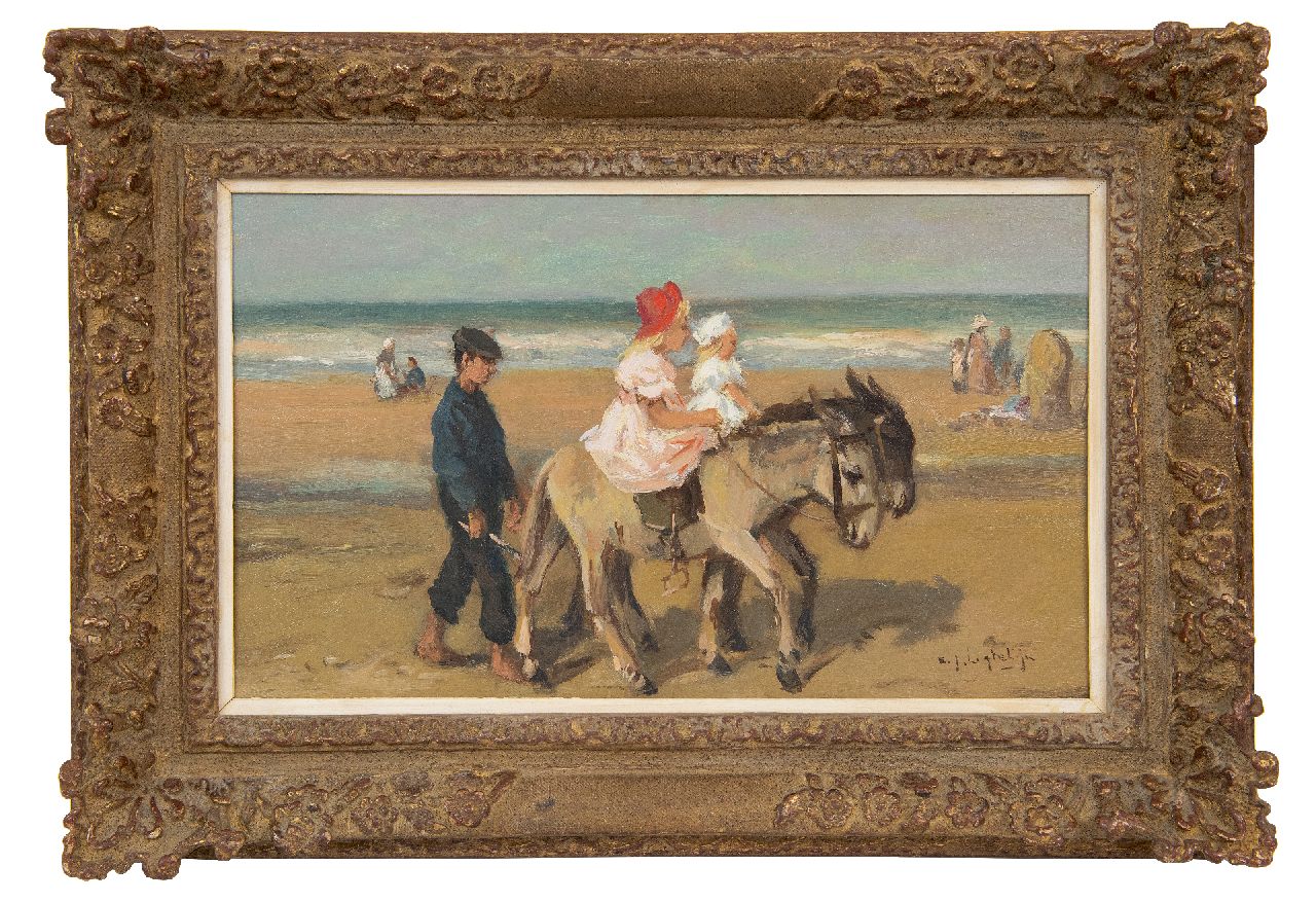 Ligtelijn E.J.  | Evert Jan Ligtelijn | Gemälde zum Verkauf angeboten | Eselreiten auf dem Strand, Öl auf Holz 23,9 x 40,3 cm, Unterzeichnet u.r.