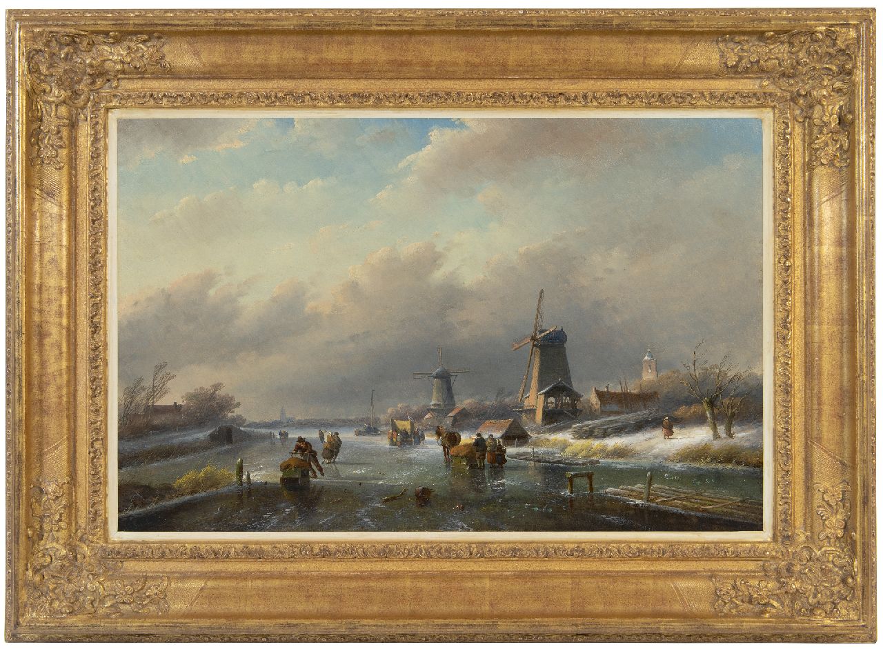 Spohler J.J.  | Jan Jacob Spohler | Gemälde zum Verkauf angeboten | Winterliche Kanallandschaft mit Windmühlen, Öl auf Holz 40,5 x 62,9 cm, Unterzeichnet u.l.