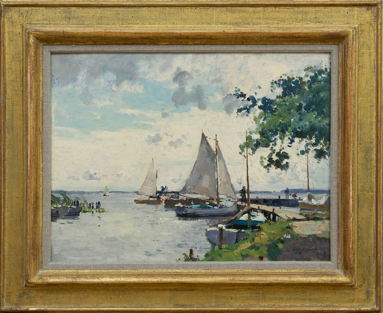 Vreedenburgh C.  | Cornelis Vreedenburgh | Gemälde zum Verkauf angeboten | Angelegte Segelboote an den Loosdrechtse Plassen, Öl auf Holzfaser 34,7 x 46,1 cm, Unterzeichnet u.r.