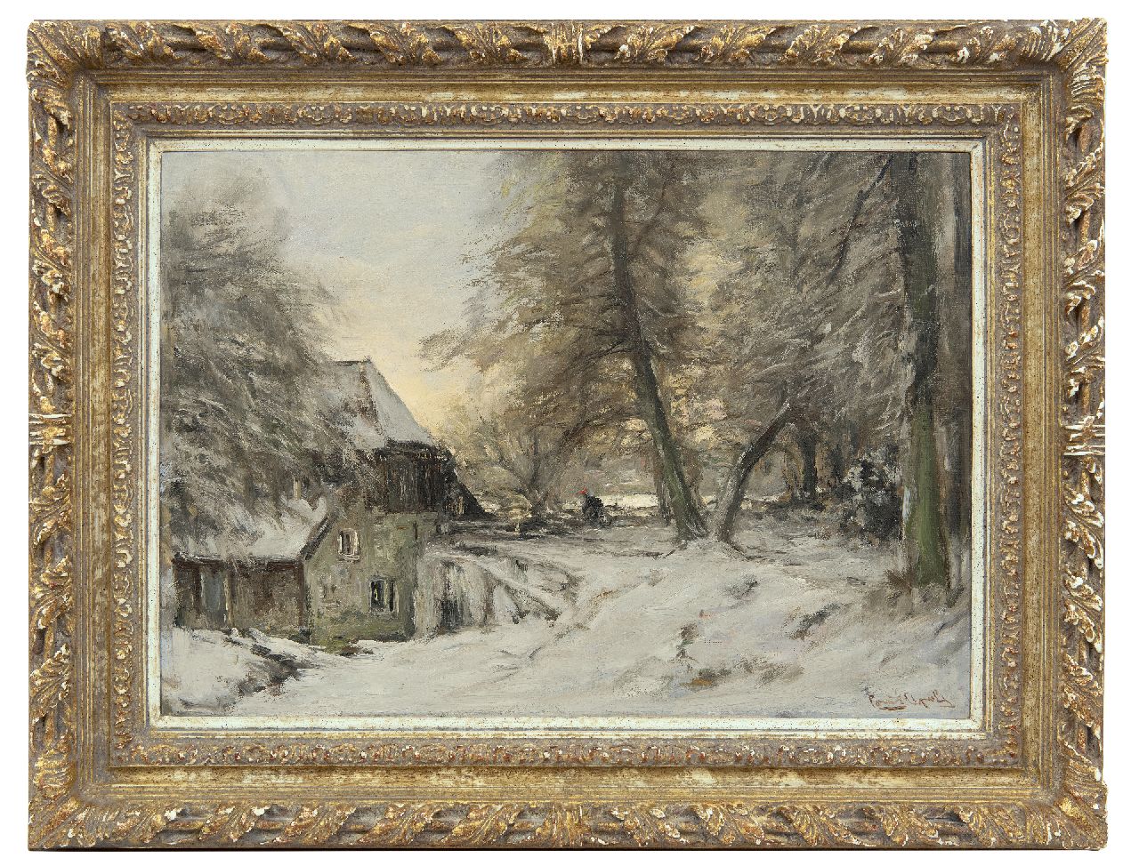 Apol L.F.H.  | Lodewijk Franciscus Hendrik 'Louis' Apol, Bauernhof im Winterwald, Öl auf Leinwand 42,4 x 60,7 cm, Unterzeichnet u.r.