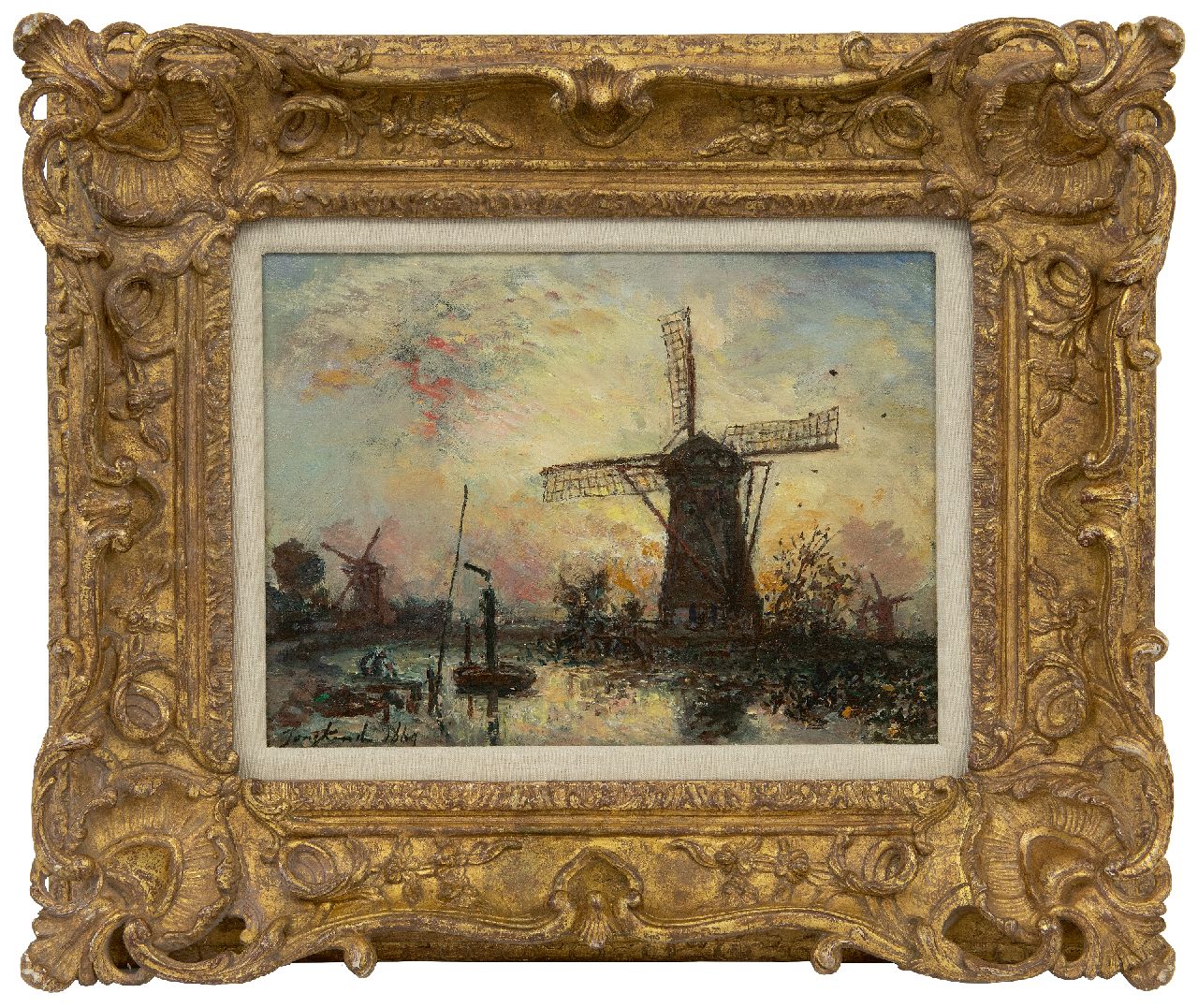 Jongkind J.B.  | Johan Barthold Jongkind, Moulins au bord d'uncanal, Hollande, Öl auf Leinwand 24,6 x 33,0 cm, Unterzeichnet u.l. und datiert 1869