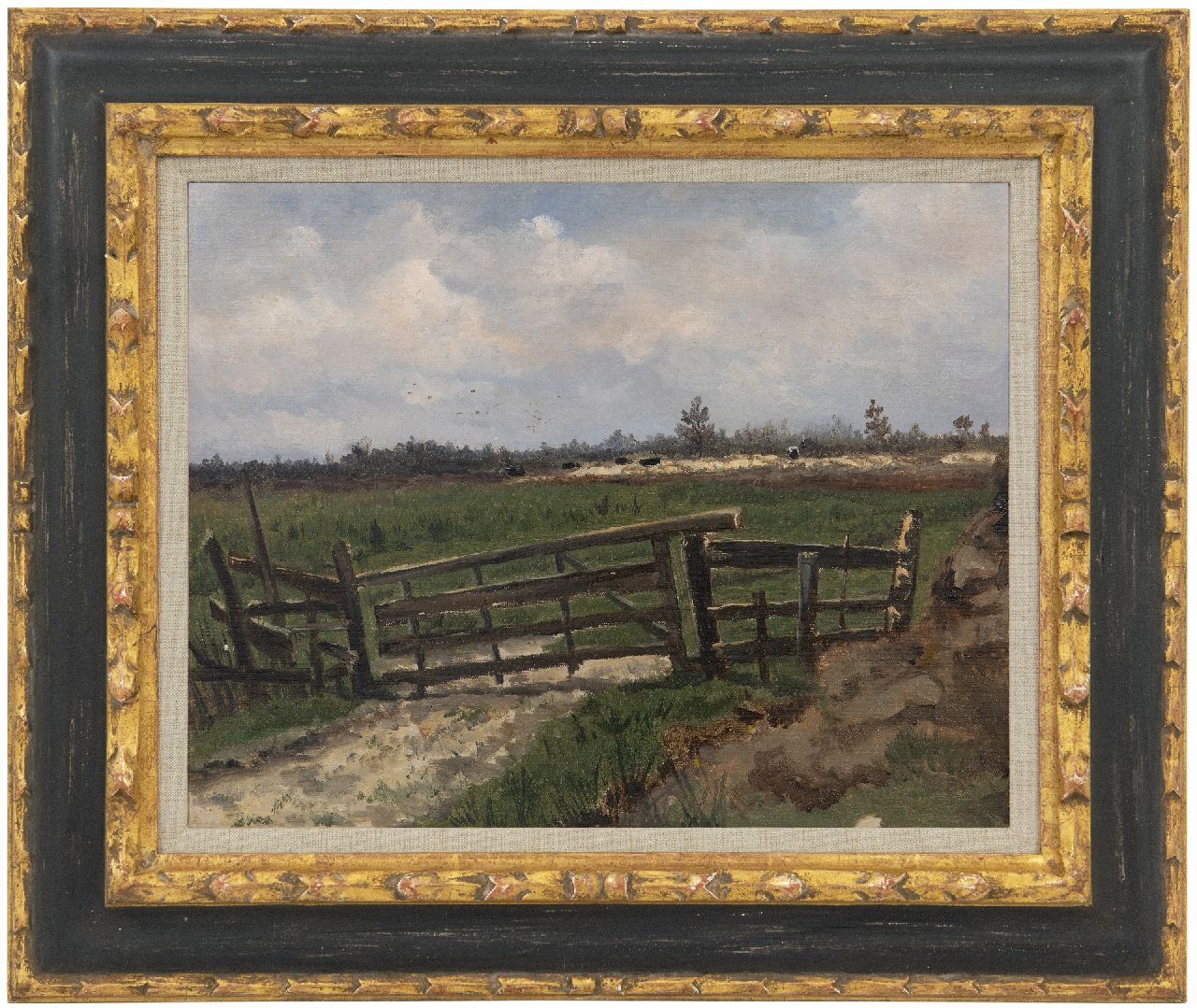Mesdag H.W.  | Hendrik Willem Mesdag | Gemälde zum Verkauf angeboten | Dünenlandschaft mit Vieh, Öl auf Leinwand  auf Holzfaser 30,6 x 38,4 cm