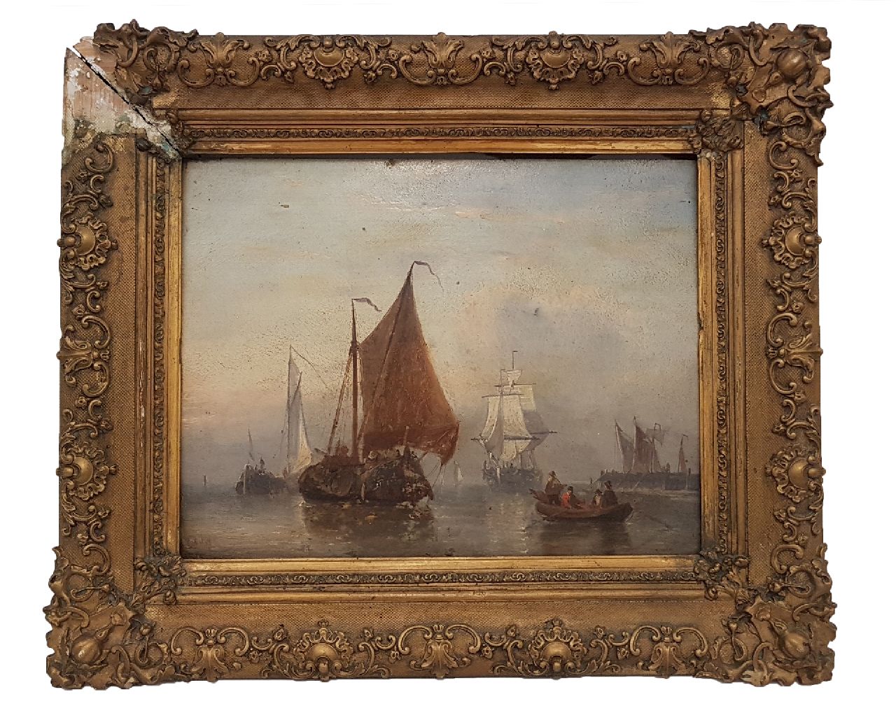 Opdenhoff G.W.  | Witzel 'George Willem' Opdenhoff, Schiffe auf ruhiger See, Öl auf Holz 27,9 x 36,2 cm, Unterzeichnet u.l.