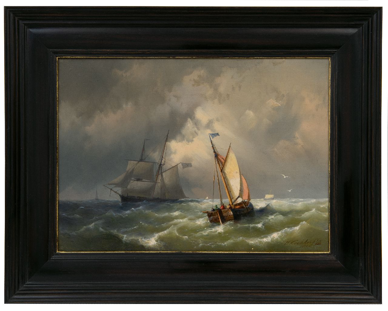 Koekkoek jr. H.  | Hermanus Koekkoek jr., Fischerboote auf rauem Meer, Öl auf Leinwand 25,3 x 35,3 cm, Unterzeichnet u.r. und datiert 1860