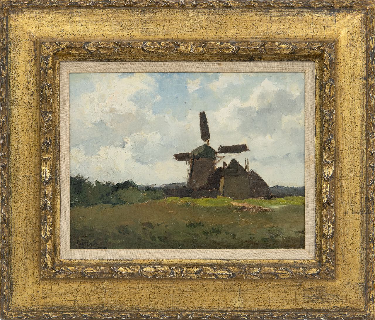 Windt Ch. van der | Christophe 'Chris' van der Windt, Landschaft mit Poldermühle, Öl auf Leinwand auf Holz 22,3 x 28,2 cm, Unterzeichnet u.l.