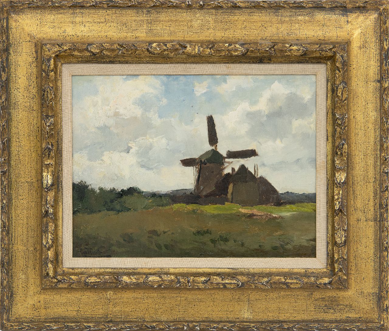 Windt Ch. van der | Christophe 'Chris' van der Windt, Landschaft mit Poldermühle, Öl auf Leinwand auf Holz 22,3 x 28,2 cm, Unterzeichnet u.l.