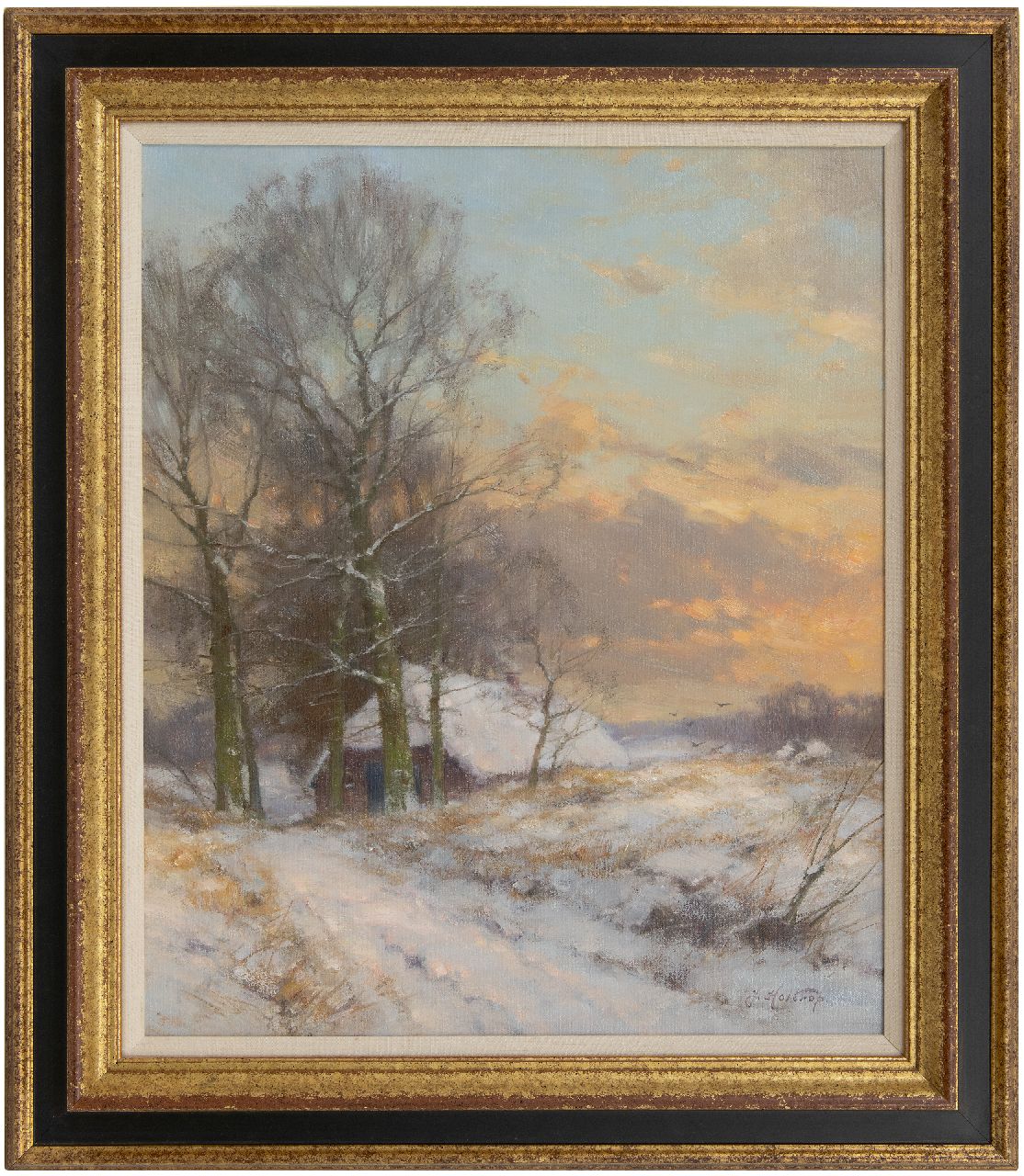 Holtrup J.  | Jan Holtrup | Gemälde zum Verkauf angeboten | Bauernhof am winterlichen Landschaft in der Achterhoek, Öl auf Leinwand 60,3 x 49,8 cm, Unterzeichnet u.r.