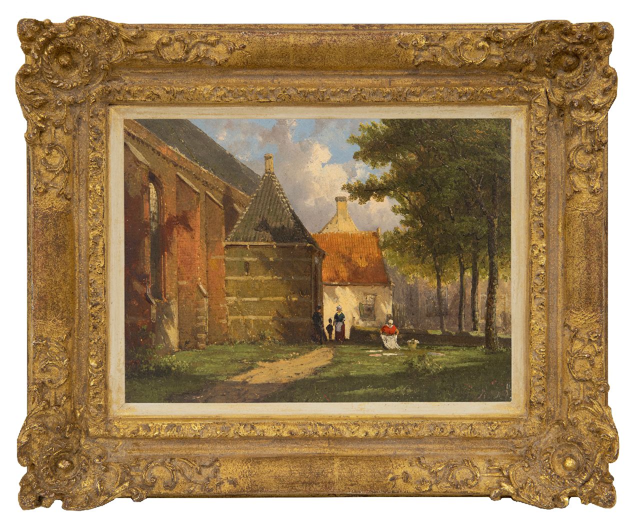 Koekkoek W.  | Willem Koekkoek | Gemälde zum Verkauf angeboten | Sonniger Blick auf der Zuiderkerk in Enkhuizen, Öl auf Holz 19,1 x 25,6 cm, Unterzeichnet u.r. mit Initialen