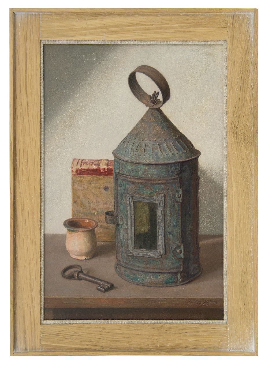 IJkelenstam H.  | Hendrikus IJkelenstam | Gemälde zum Verkauf angeboten | Stilleben mit Laterne, Öl auf Holz 46,4 x 30,7 cm, Unterzeichnet u.r. und datiert 1940