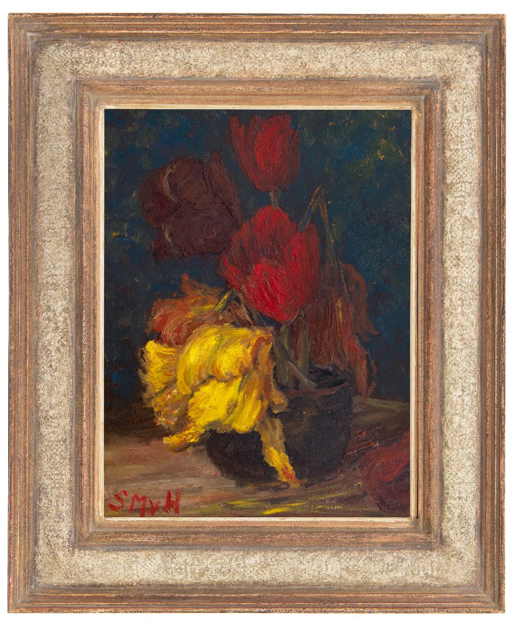 Mesdag-van Houten S.  | Sina 'Sientje' Mesdag-van Houten, Tulpe in einer Vase, Öl auf Holz 36,1 x 27,3 cm, Unterzeichnet u.l. mit Initialen