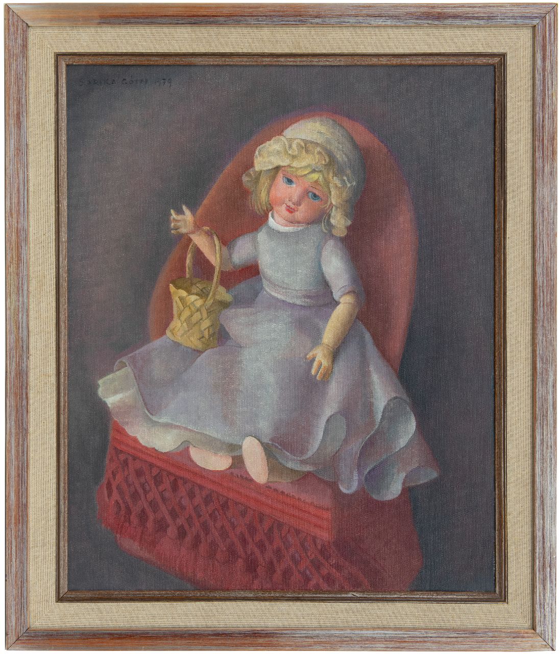 Góth C.  | Charlotte 'Sarika' Góth | Gemälde zum Verkauf angeboten | Puppe auf einem Stuhl, Öl auf Leinwand 58,2 x 47,2 cm, Unterzeichnet o.l. und datiert 1979