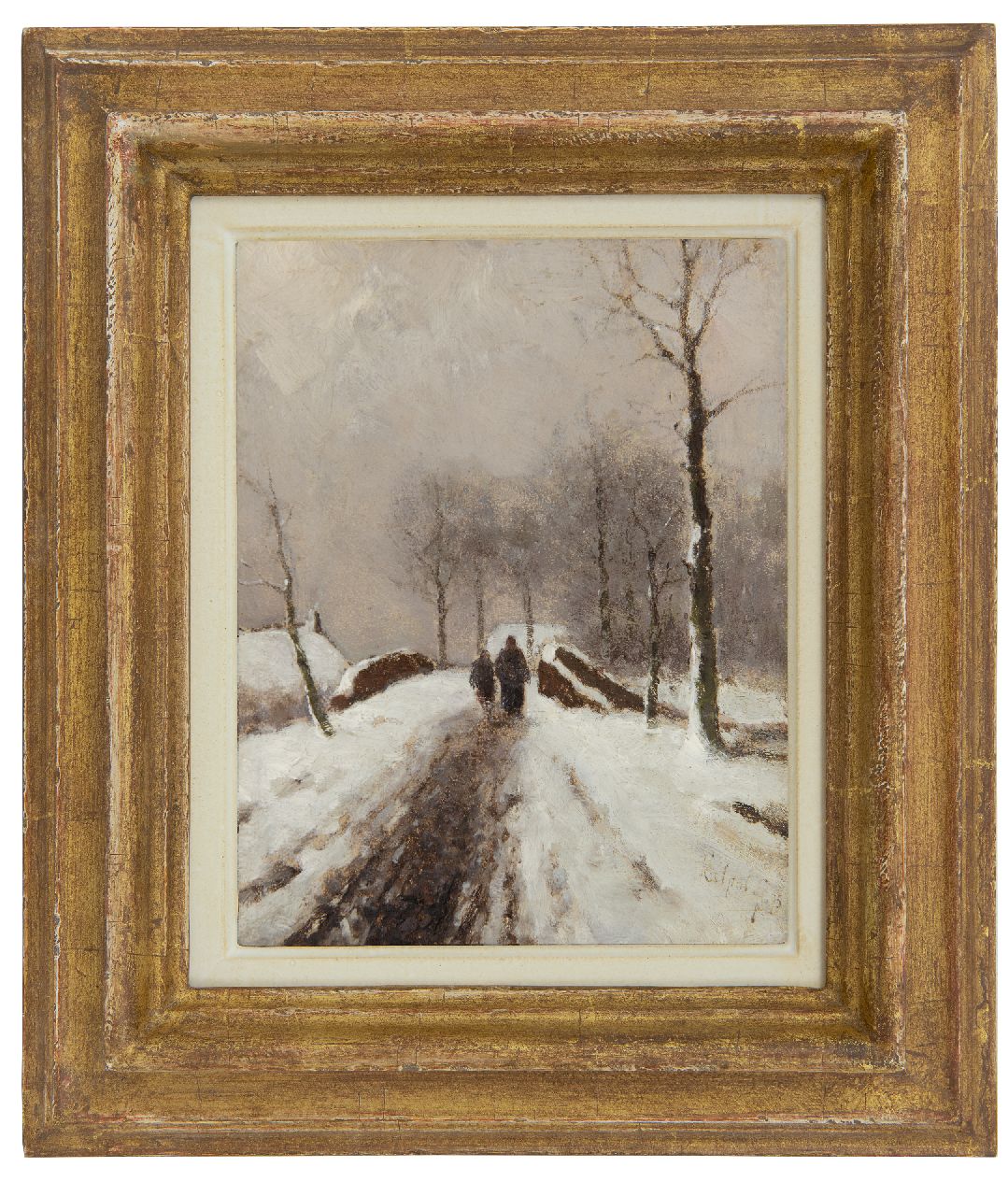 Apol L.F.H.  | Lodewijk Franciscus Hendrik 'Louis' Apol, Figuren auf einem verschneiten Weg, Öl auf Holz 19,0 x 14,9 cm, Unterzeichnet u.r. und datiert '75