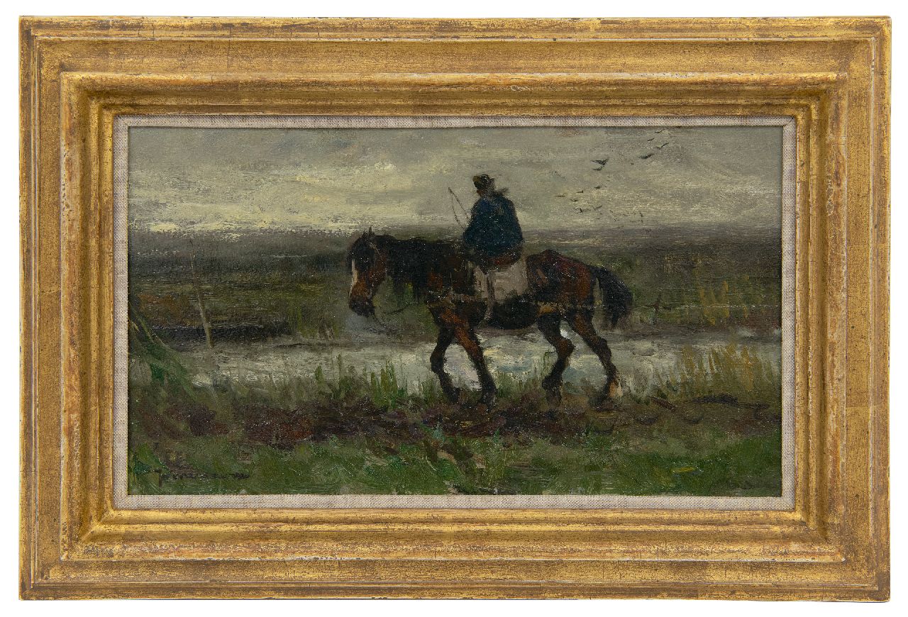 Scherrewitz J.F.C.  | Johan Frederik Cornelis Scherrewitz | Gemälde zum Verkauf angeboten | Auf dem Treidelweg, Öl auf Papier auf Holz 18,5 x 31,6 cm, Unterzeichnet u.l.