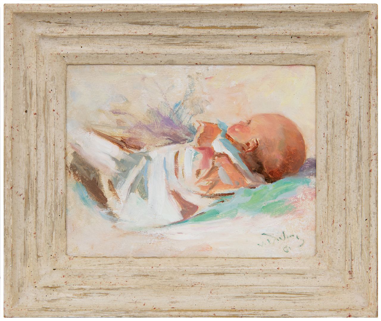 Dülmen Krumpelmann E.B. von | Erasmus Bernhard von Dülmen Krumpelmann | Gemälde zum Verkauf angeboten | Baby, Öl auf Holz 18,5 x 23,8 cm, Unterzeichnet u.r.