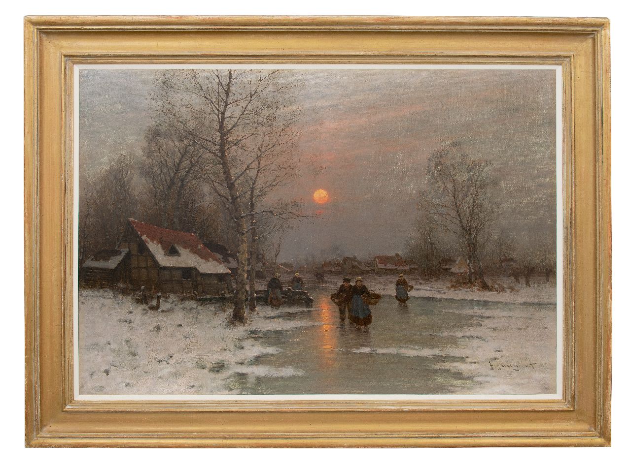 Jungblut J.  | Johann Jungblut, Landleute auf zugefronerem Fluss, Öl auf Leinwand 80,3 x 115,1 cm, Unterzeichnet u.r. und zonder lijst