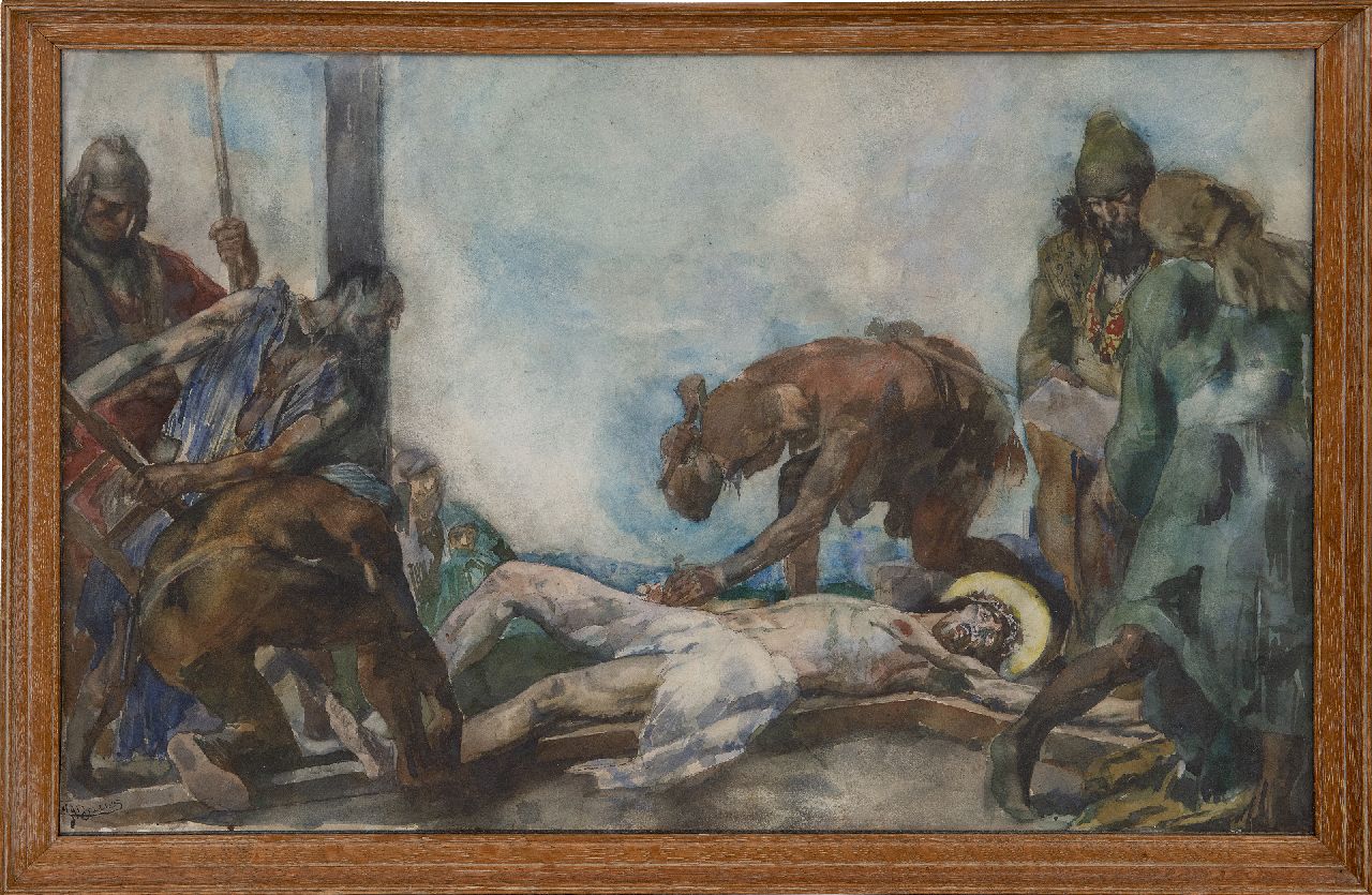 Jurres J.H.  | Johannes Hendricus Jurres, Die Kreuzigung von Christus, Aquarell auf Papier 39,3 x 61,4 cm, Unterzeichnet u.l.