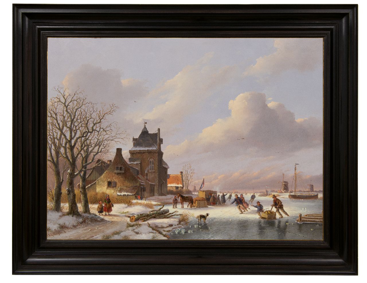 Meijier A.A. de | Anthony Andreas de Meijier, Winterlandschaft mit Schlitschuhläufern und Bude auf dem Eis, Öl auf Holz 53,5 x 72,9 cm, Unterzeichnet u.l.