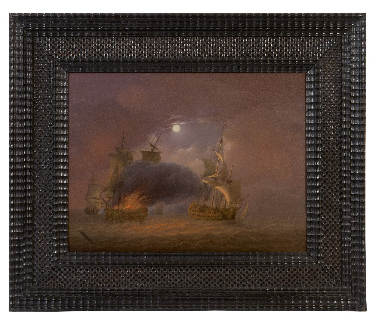 Os J. van | Jan van Os | Gemälde zum Verkauf angeboten | Seeschlacht bei Vollmond, Öl auf Holz 26,6 x 35,3 cm, Unterzeichnet u.l. und zu datieren ca. 1800