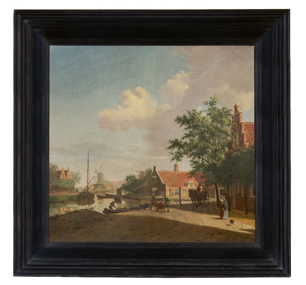Toorenburgh G.  | Gerrit Toorenburgh | Gemälde zum Verkauf angeboten | Betriebsamkeit an einem holländischen Kanal, Öl auf Holz 42,6 x 44,6 cm, Unterzeichnet u.l. mit Initialen und datiert 1769