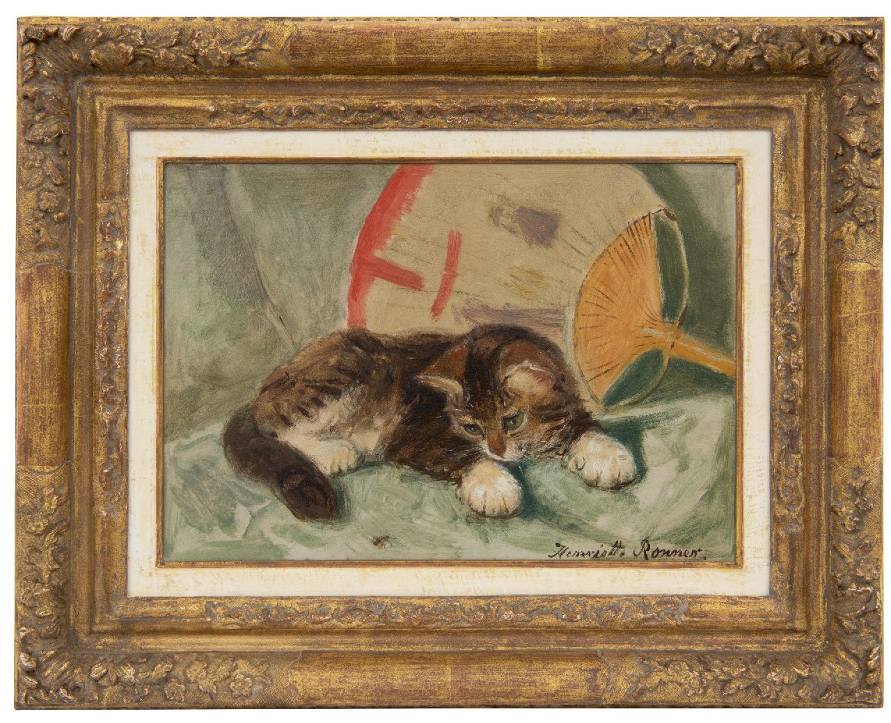 Ronner-Knip H.  | Henriette Ronner-Knip, Kätzchen mit einer Fliege, Öl auf Papier auf Holzfaser 21,8 x 31,2 cm, Unterzeichnet u.r.