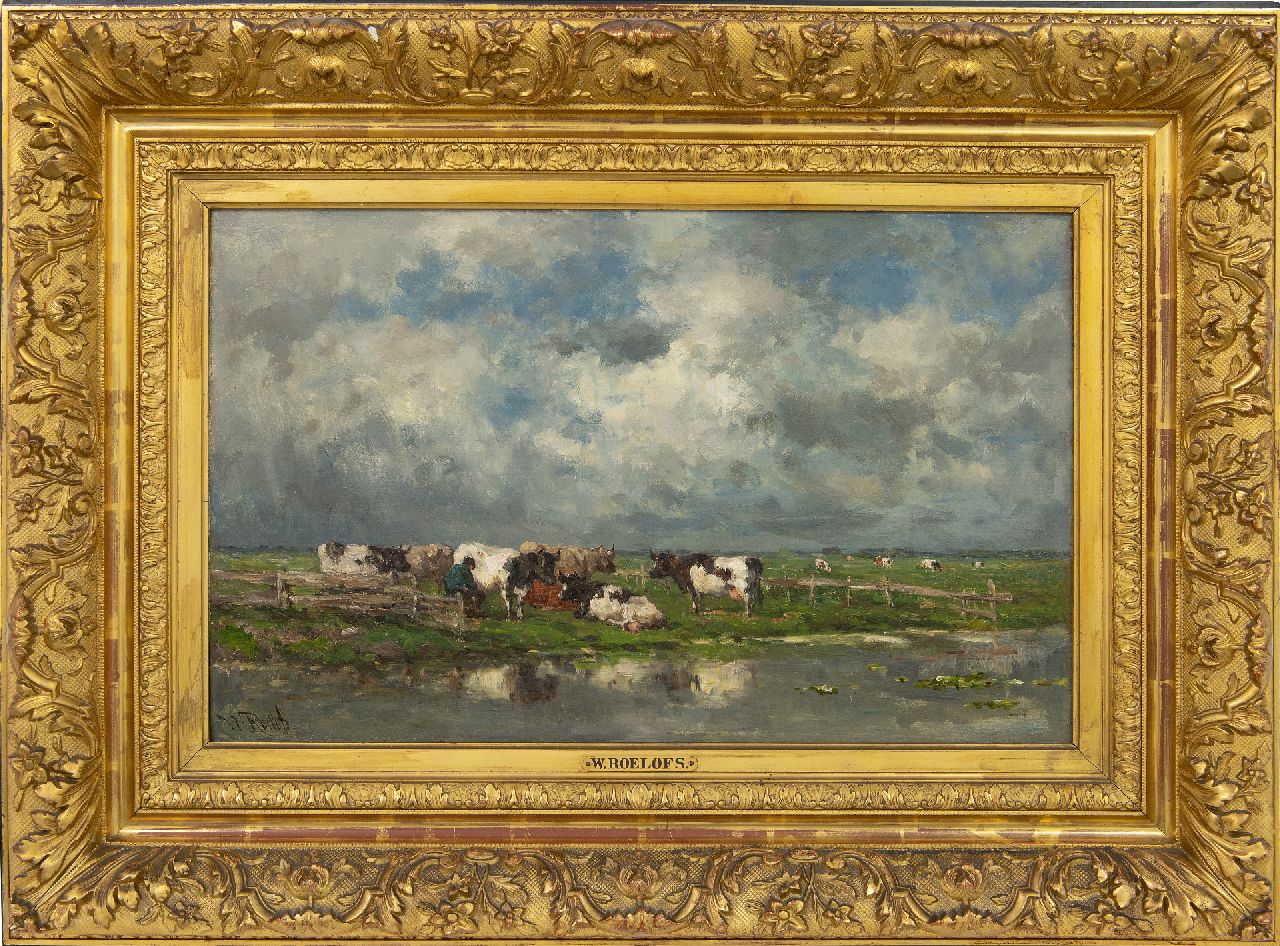 Roelofs W.  | Willem Roelofs, Melkzeit, Öl auf Leinwand 37,3 x 58,4 cm, Unterzeichnet u.l. und zu datieren um 1886