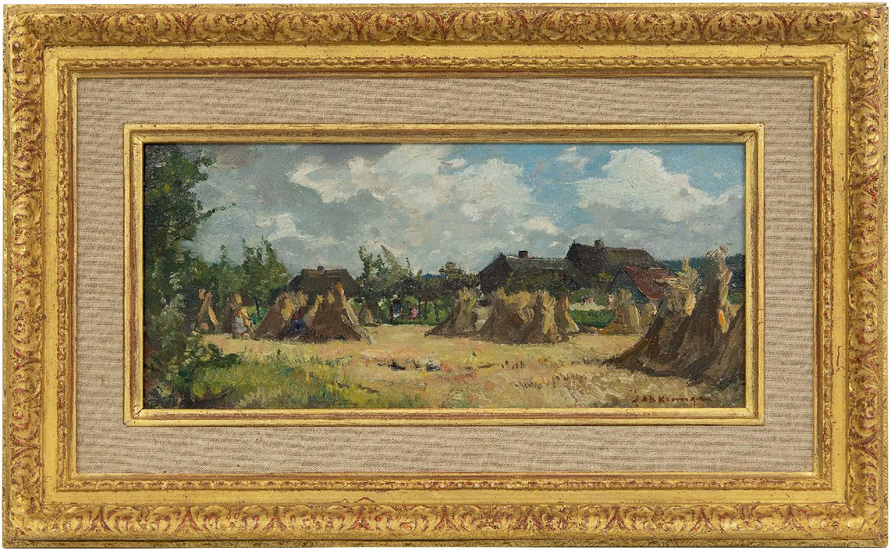 Akkeringa J.E.H.  | 'Johannes Evert' Hendrik Akkeringa | Gemälde zum Verkauf angeboten | Spielende Kinder zwischen Korngarben, Öl auf Holz 12,1 x 27,1 cm, Unterzeichnet u.r.