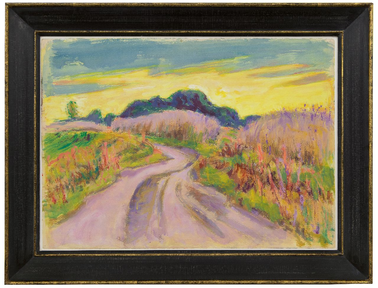 Altink J.  | Jan Altink, Landweg mit gelbem Himmel; Waldweg, Gouache auf Papier 56,0 x 78,4 cm