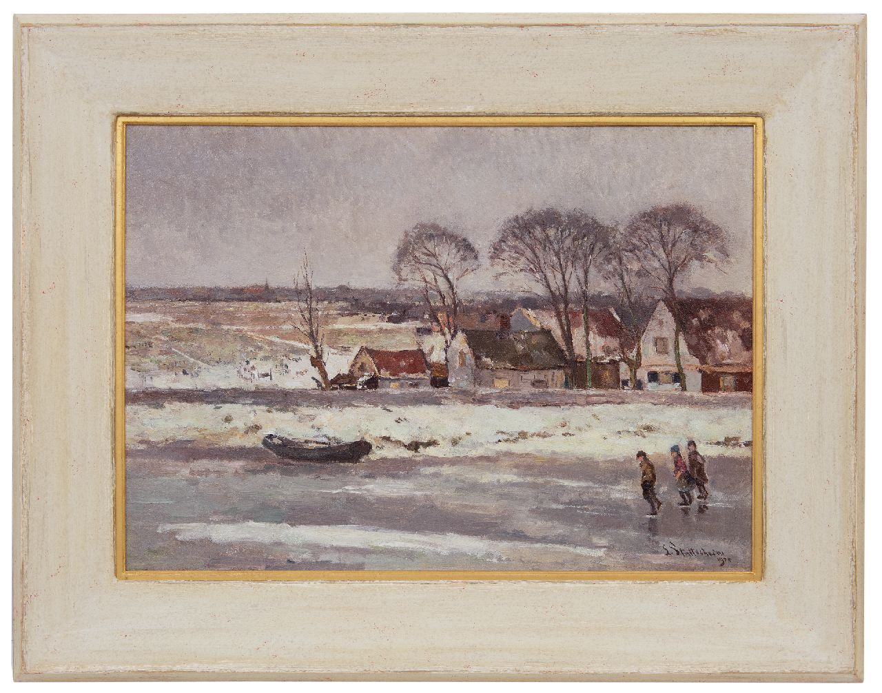 Stutterheim L.P.  | Lodewijk Philippus 'Louis' Stutterheim, Kinder, die auf einem Kanal eislaufen bei Nieuwkoop, Öl auf Leinwand 50,5 x 70,7 cm, Unterzeichnet u.r. und datiert 1924