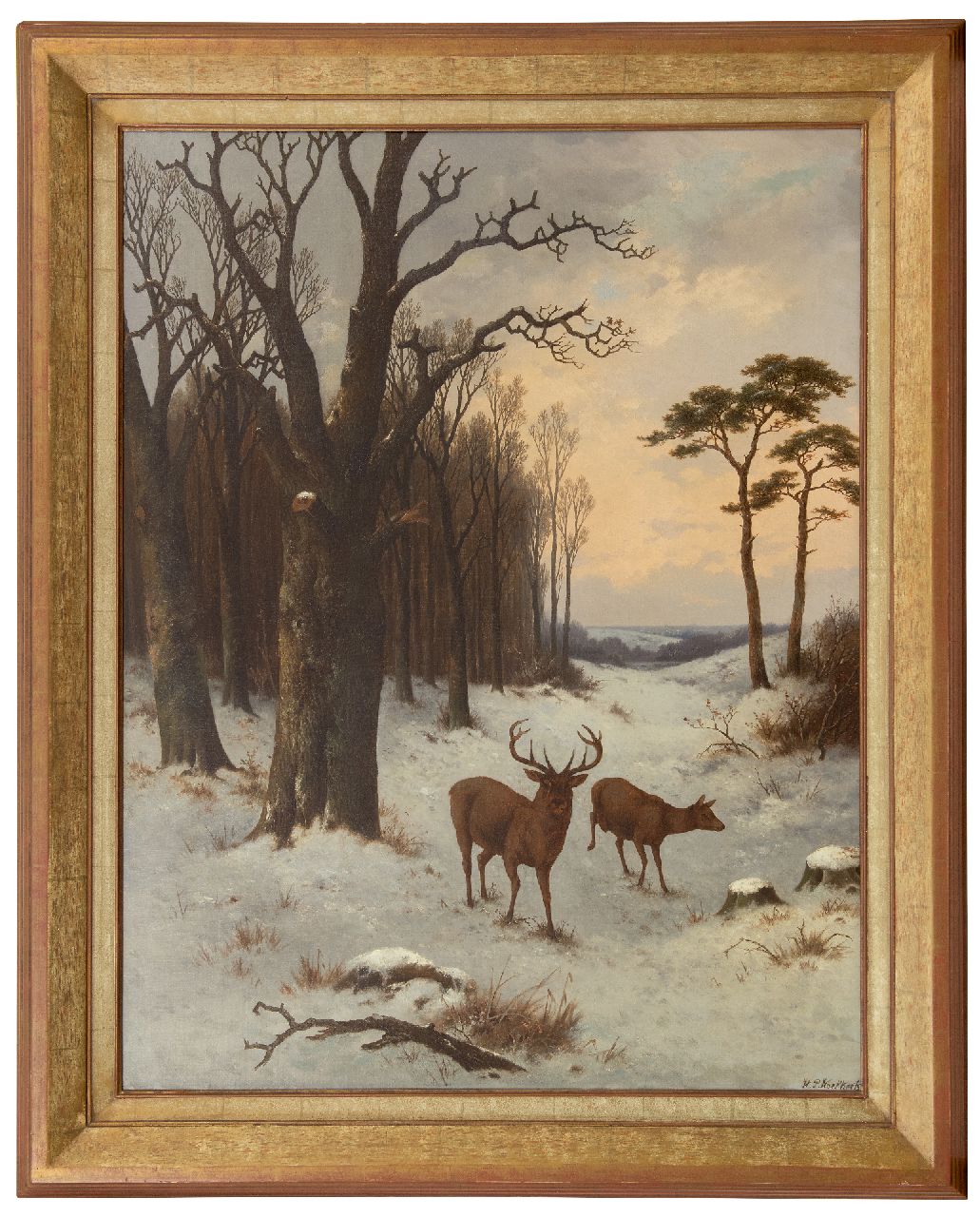 Koekkoek P.H.  | Pieter Hendrik 'H.P.' Koekkoek, Hirschwild im Winter, Öl auf Leinwand 91,6 x 70,8 cm, Unterzeichnet u.r. und zu datieren um 1870