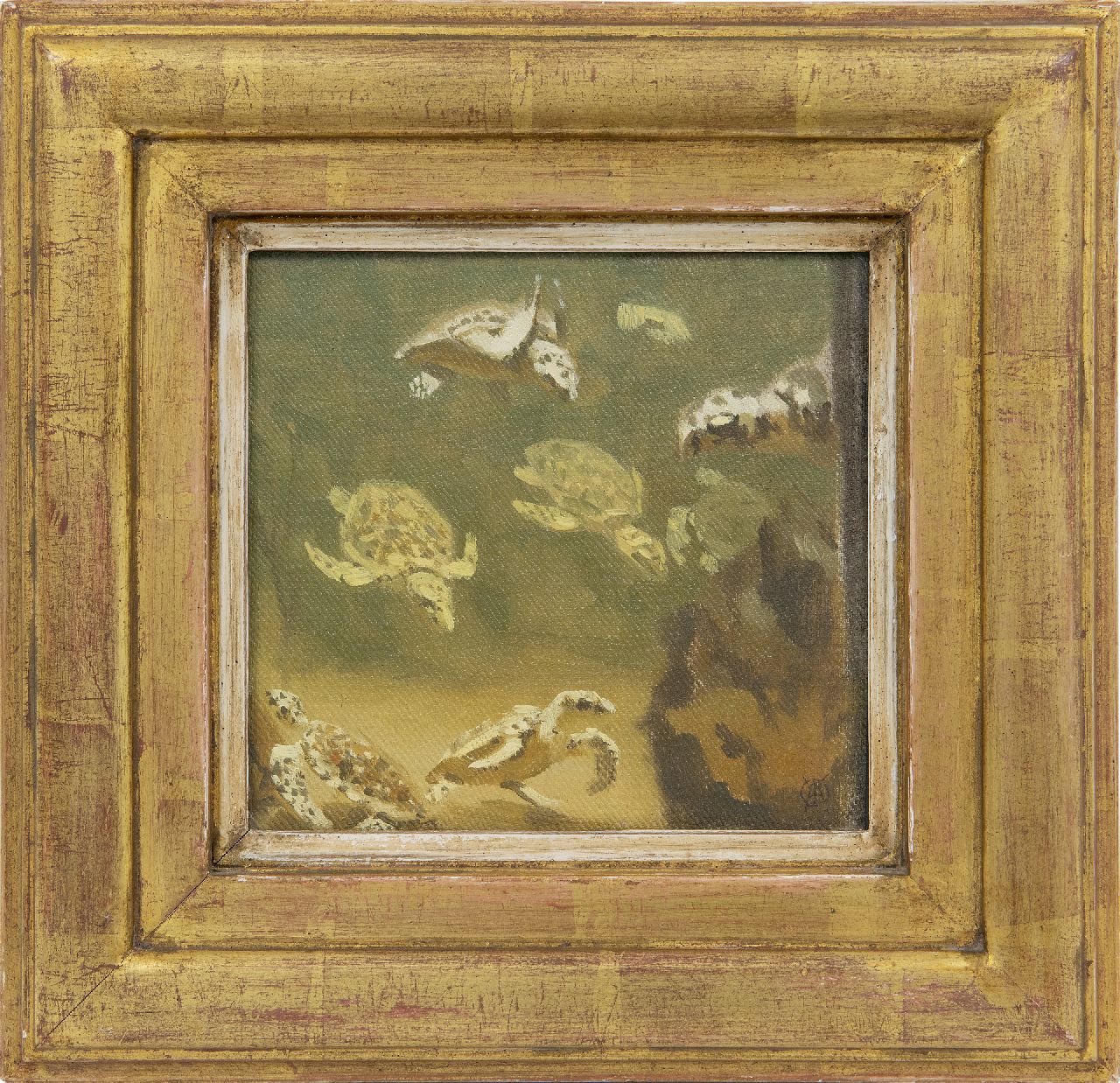 Dijsselhof G.W.  | Gerrit Willem Dijsselhof | Gemälde zum Verkauf angeboten | Schildkröter, Öl auf Holz 15,0 x 15,0 cm, Unterzeichnet r.u. mit Monogramm
