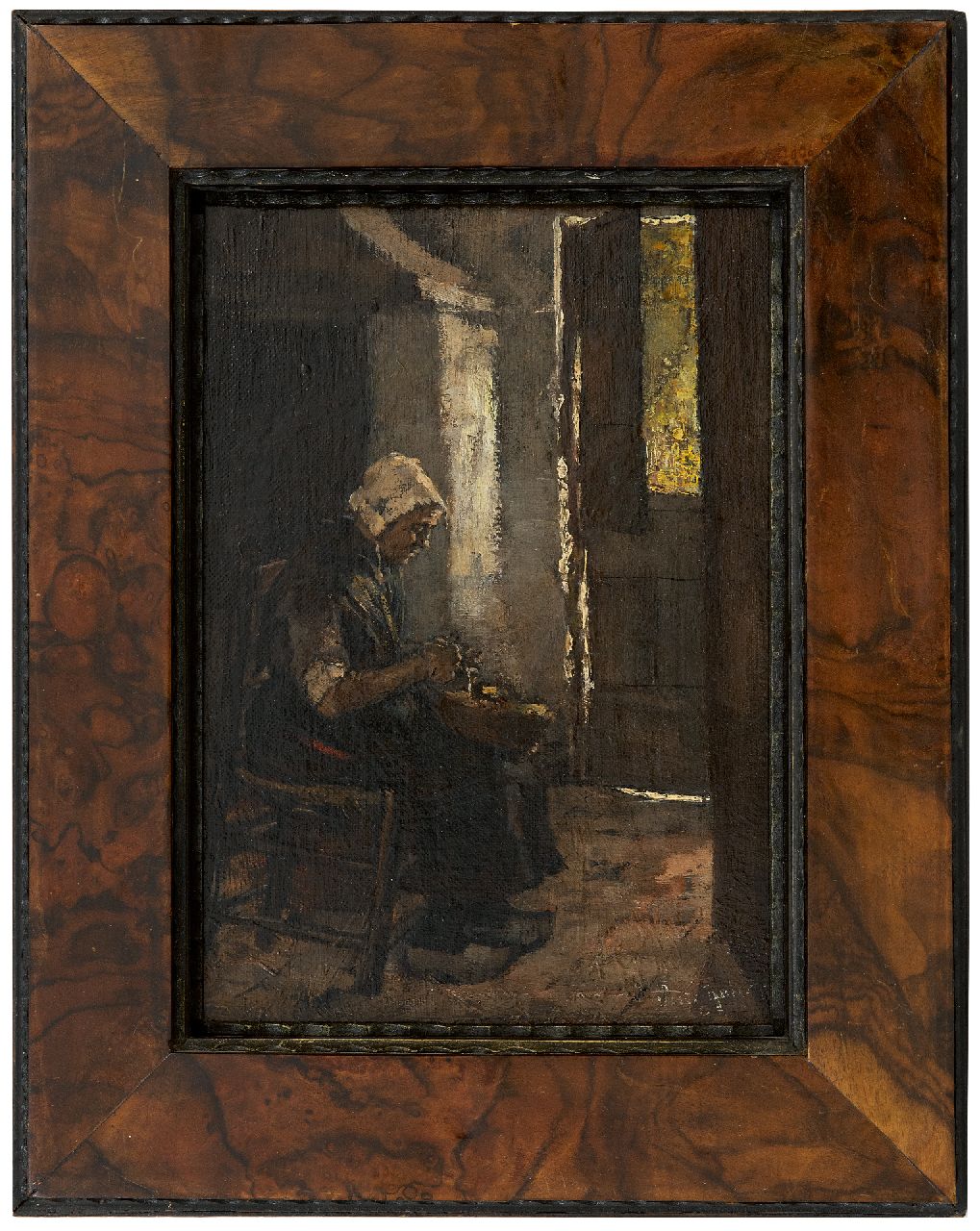 Robertson S.  | Susanne 'Suze' Robertson, Bäuerin beim Kartoffelschälen, Öl auf Leinwand auf Holz 27,5 x 20,7 cm, Unterzeichnet u.r.