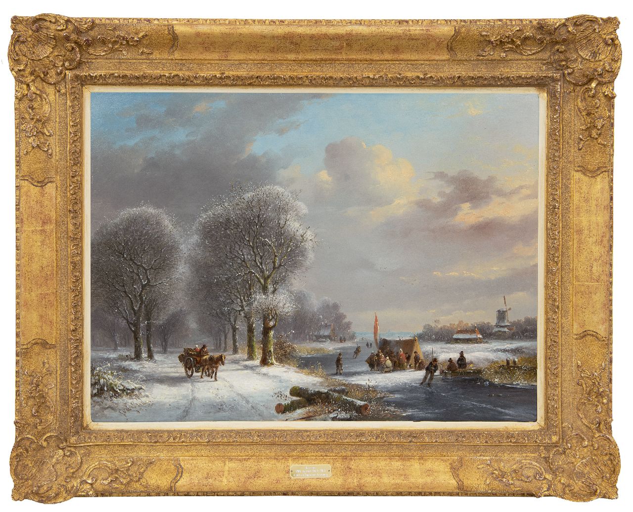 Stok J. van der | Jacobus van der Stok, Winterlandschaft mit Schlittschuhläufern bei einer Bude auf dem Eis, Öl auf Holz 41,0 x 55,5 cm, Unterzeichnet u.l. und datiert '52