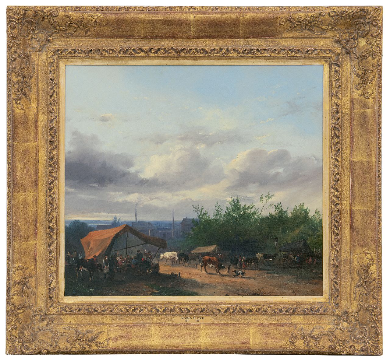 Pelgrom J.  | Jacobus Pelgrom | Gemälde zum Verkauf angeboten | Viehmarkt, Öl auf Leinwand 37,9 x 42,5 cm, Unterzeichnet u.r. und datiert 1847