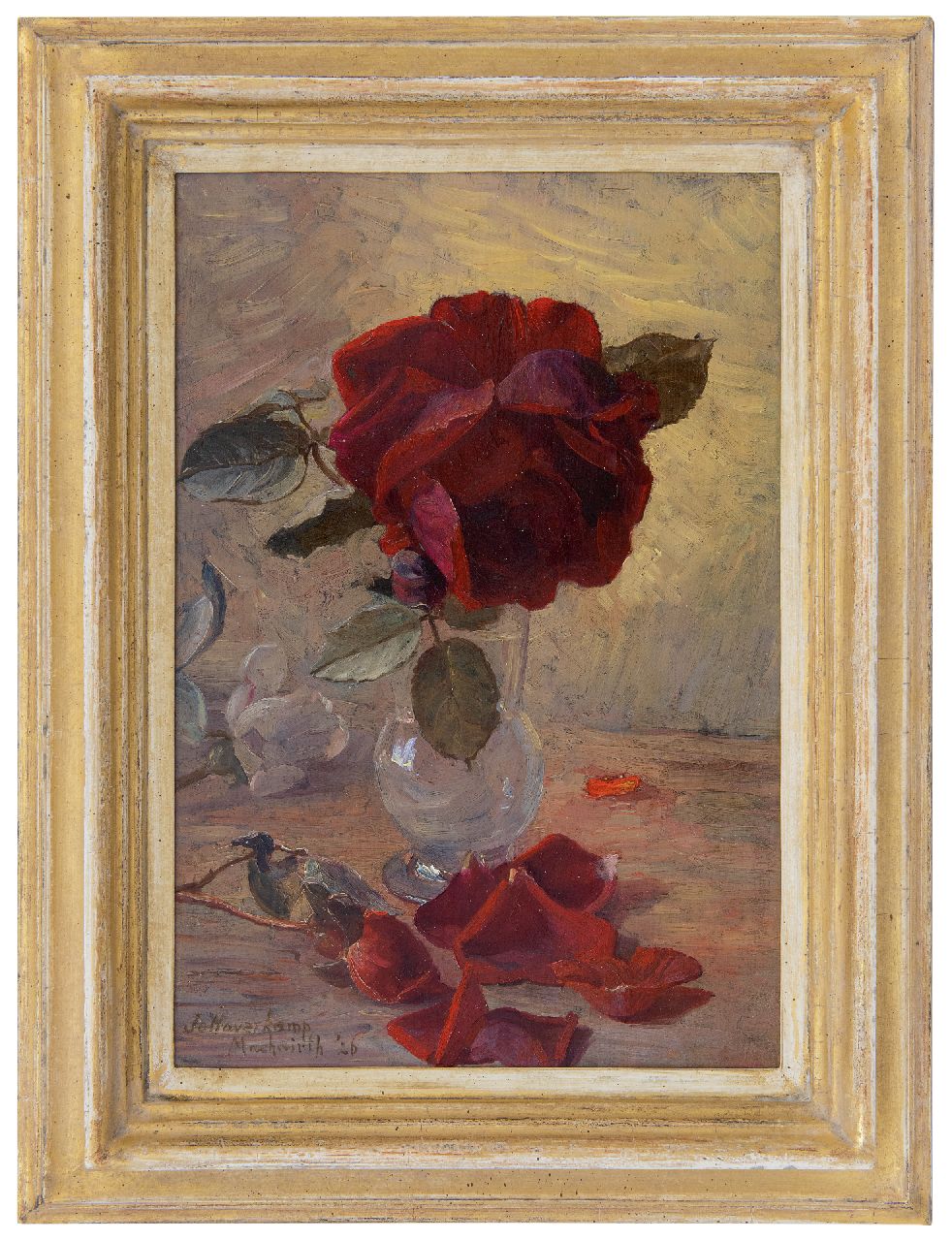 Haverkamp-Machwirth J.G.  | 'Johanna' Georgine  Haverkamp-Machwirth | Gemälde zum Verkauf angeboten | Stilleben mit Rosen, Öl auf Holz 32,9 x 22,5 cm, Unterzeichnet u.l. und datiert '26