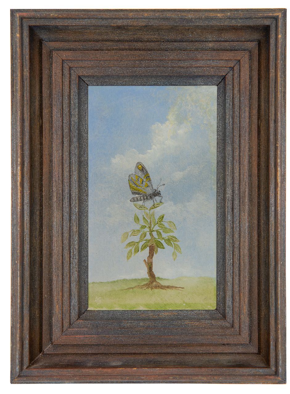 Gunneweg D.  | Darius Gunneweg, Schmetterling, Öl auf Holzfaser 15,1 x 9,0 cm, Unterzeichnet u.l. mit Initialen und völlig im Verso