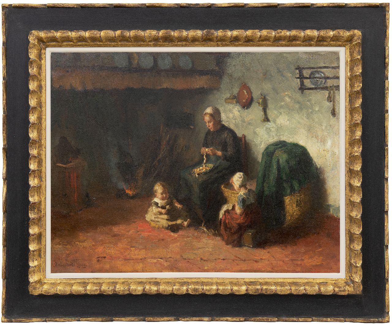 Hoog J.B. de | Johan 'Bernard' de Hoog | Gemälde zum Verkauf angeboten | Bauernhofinnenraum mit junger Mutter und Kindern, Öl auf Leinwand 50,0 x 65,5 cm, Unterzeichnet u.l.