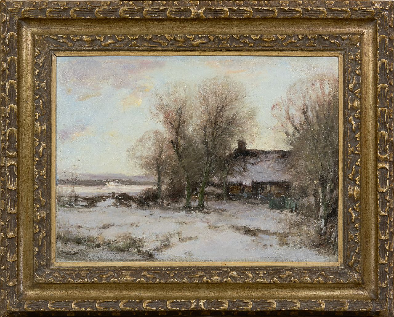 Apol L.F.H.  | Lodewijk Franciscus Hendrik 'Louis' Apol | Gemälde zum Verkauf angeboten | Bauernhof in beschneiter Landschaft, Öl auf Leinwand 34,3 x 46,2 cm, Unterzeichnet u.l.