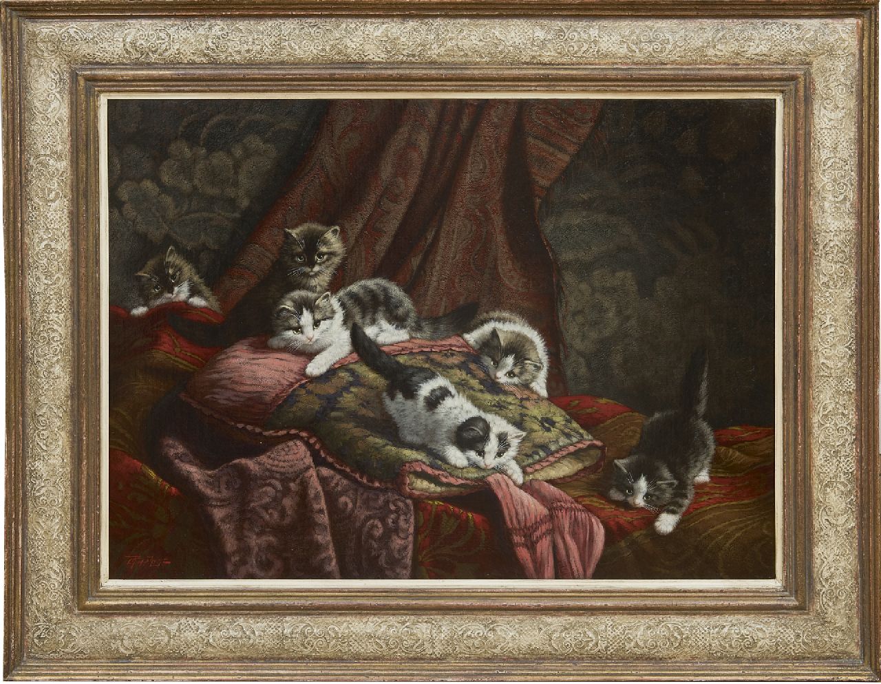 Raaphorst C.  | Cornelis Raaphorst, Sechs Kätzchen spielen in einem Innenraum, Öl auf Leinwand 60,1 x 80,3 cm, Unterzeichnet u.l.