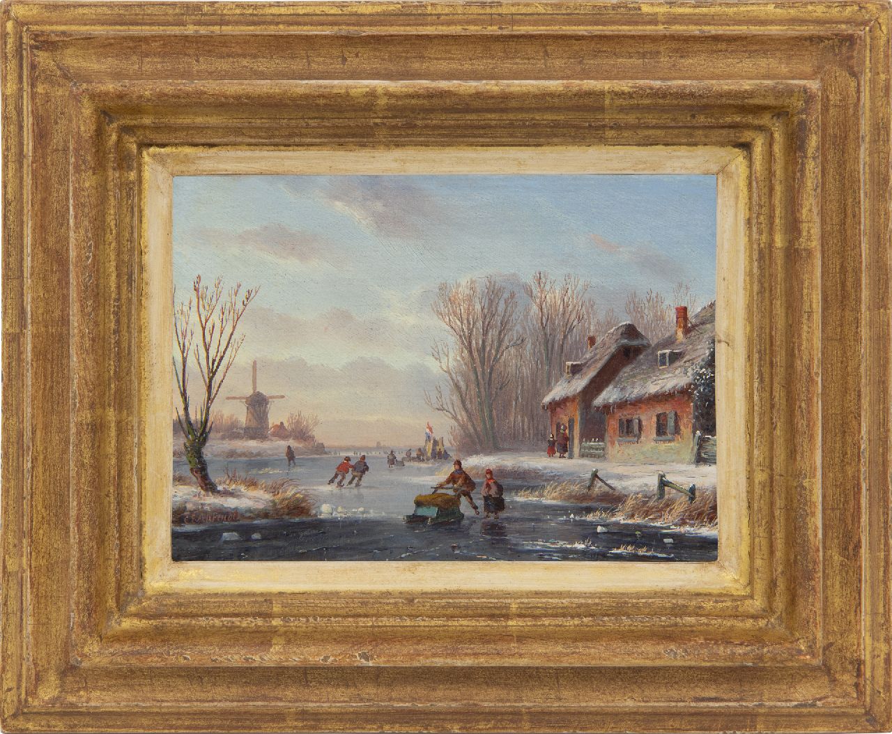 Ahrendts C.E.  | Carl Eduard Ahrendts, Holländische Eisansicht, Öl auf Holz 12,9 x 17,8 cm, Unterzeichnet u.l.