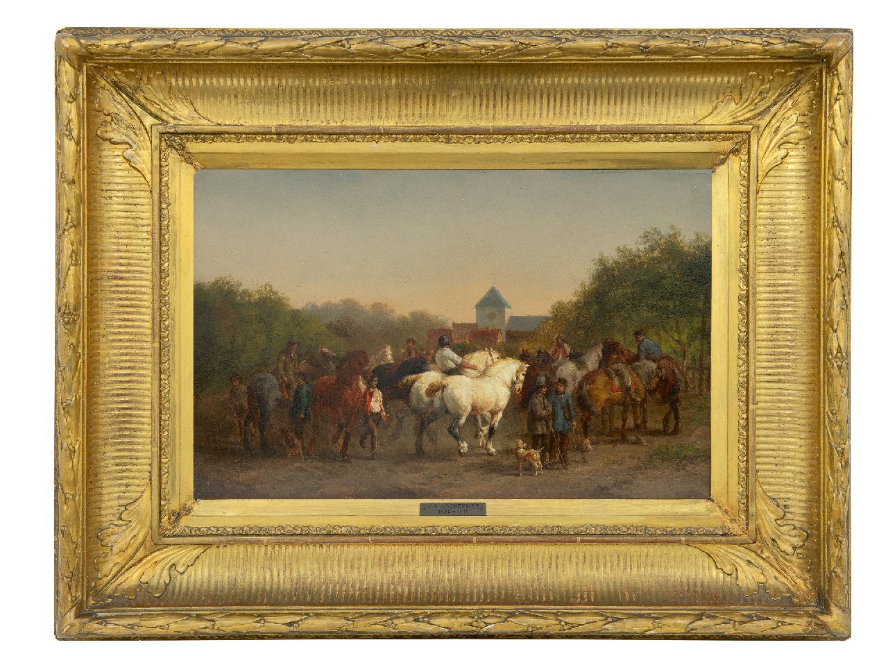 Schermer C.A.J.  | Cornelis Albertus Johannes Schermer, Pferdemarkt, Öl auf Holz 25,7 x 39,9 cm, Unterzeichnet u.l.