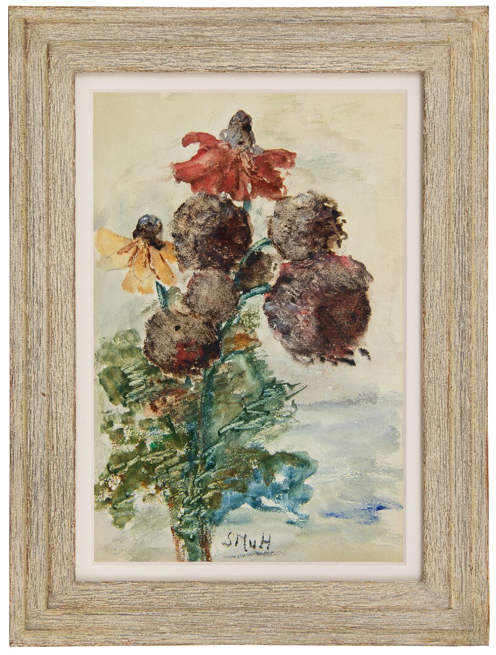 Mesdag-van Houten S.  | Sina 'Sientje' Mesdag-van Houten, Gartensträusslein mit Rudbeckias, Aquarell auf Papier 27,3 x 18,2 cm, Unterzeichnet M.u. mit Initialen