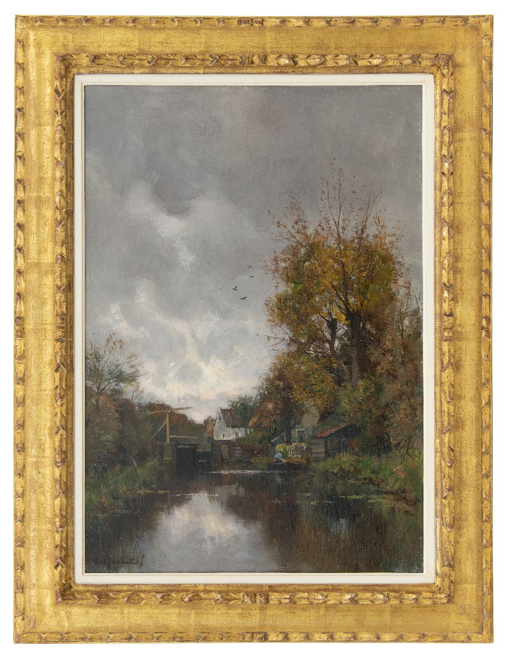 Rossum du Chattel F.J. van | Fredericus Jacobus van Rossum du Chattel | Gemälde zum Verkauf angeboten | Graben mit Gebäuden bei Fallbrücke, Öl auf Leinwand 56,5 x 40,3 cm, Unterzeichnet u.l.