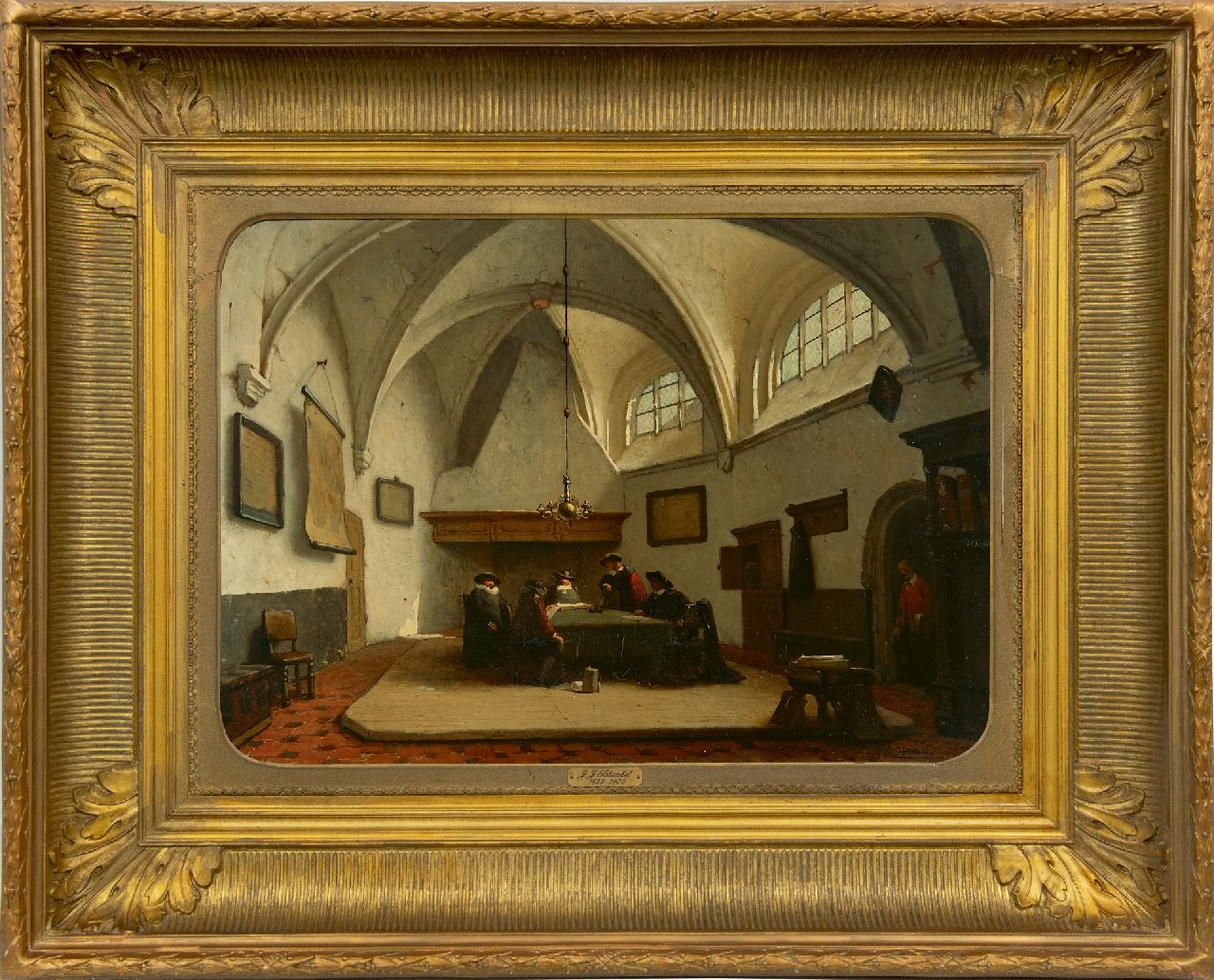 Schenkel J.J.  | Jan Jacob Schenkel, Beigeordnete im Konsistorialzimmer der Grote Kerk, Breda, Öl auf Holz 39,4 x 55,8 cm, Unterzeichnet r.u.