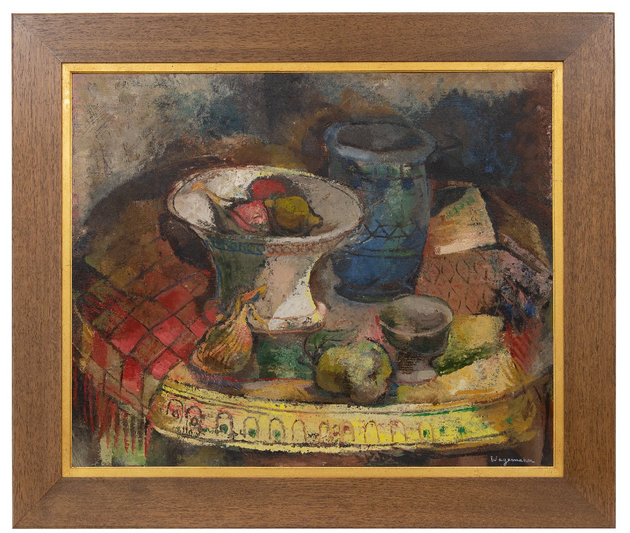 Wagemaker A.B.  | Adriaan Barend 'Jaap' Wagemaker, Stilleben mit Vasen und Obst, Öl auf Leinwand 70,4 x 85,3 cm, Unterzeichnet u.r.